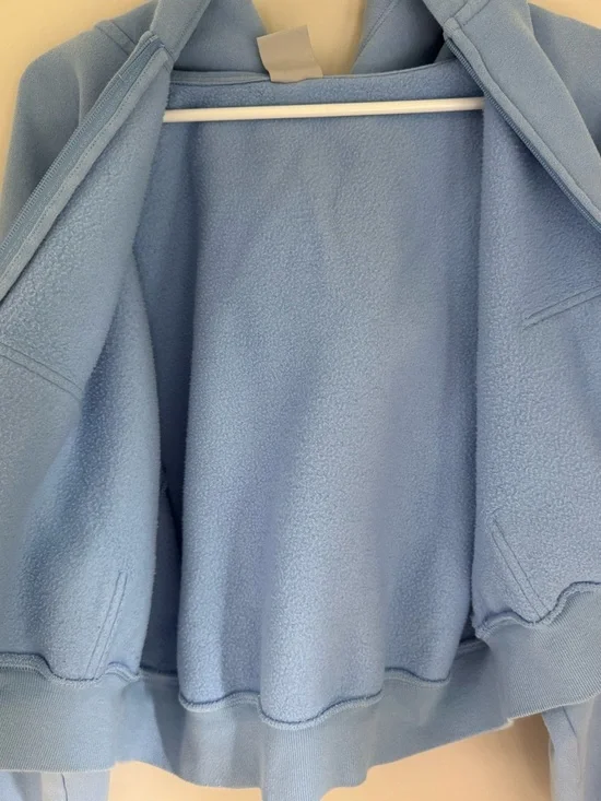 TNA Cozy Fleece Boyfriend Zip Up Hoodie Cropped Light Blue - Picture 12 of 14
